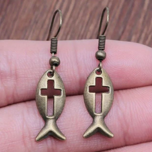 Fish & Cross Earrings