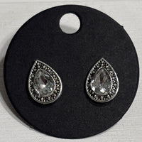 Silver Rhinestone Teardrop Earrings