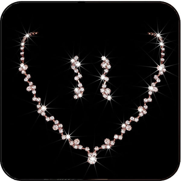 Rose Gold Rhinestone Necklace & Earrings