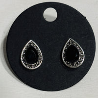 Silver Black Teardrop Earrings