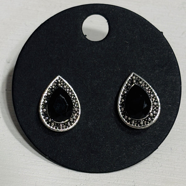 Silver Black Teardrop Earrings