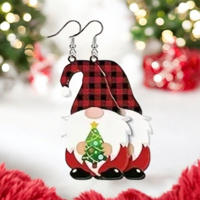 Gnome Plaid Hat Christmas Earrings