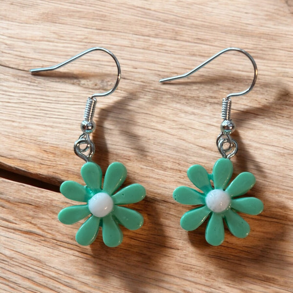 Green Daisy Earrings