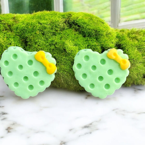 Green Heart with Yellow Bow Earrings