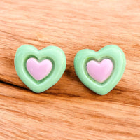 Green & Pink Heart Earrings