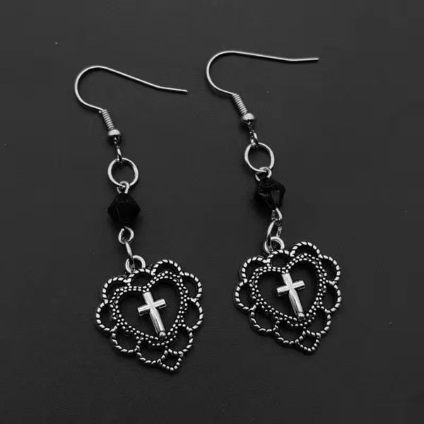 Heart/Cross Drop Earrings